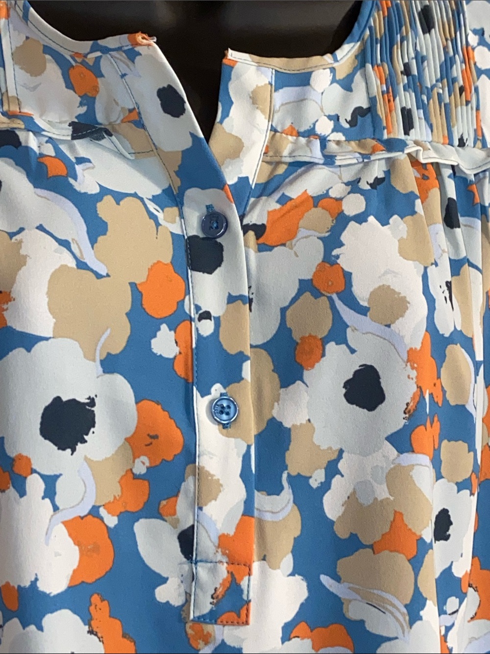 JOIE LIMITED EDITION FLORAL BLOUSE Pleats & Ruffles Blue Cream Orange & Black - Picture 3 of 9